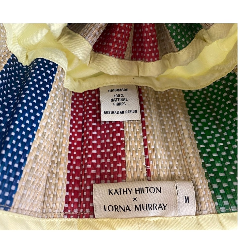 Lorna Murray x Kathy Hilton Capri Sun Hat Multicolor Striped Natural Fiber Sz M - Picture 3 of 9